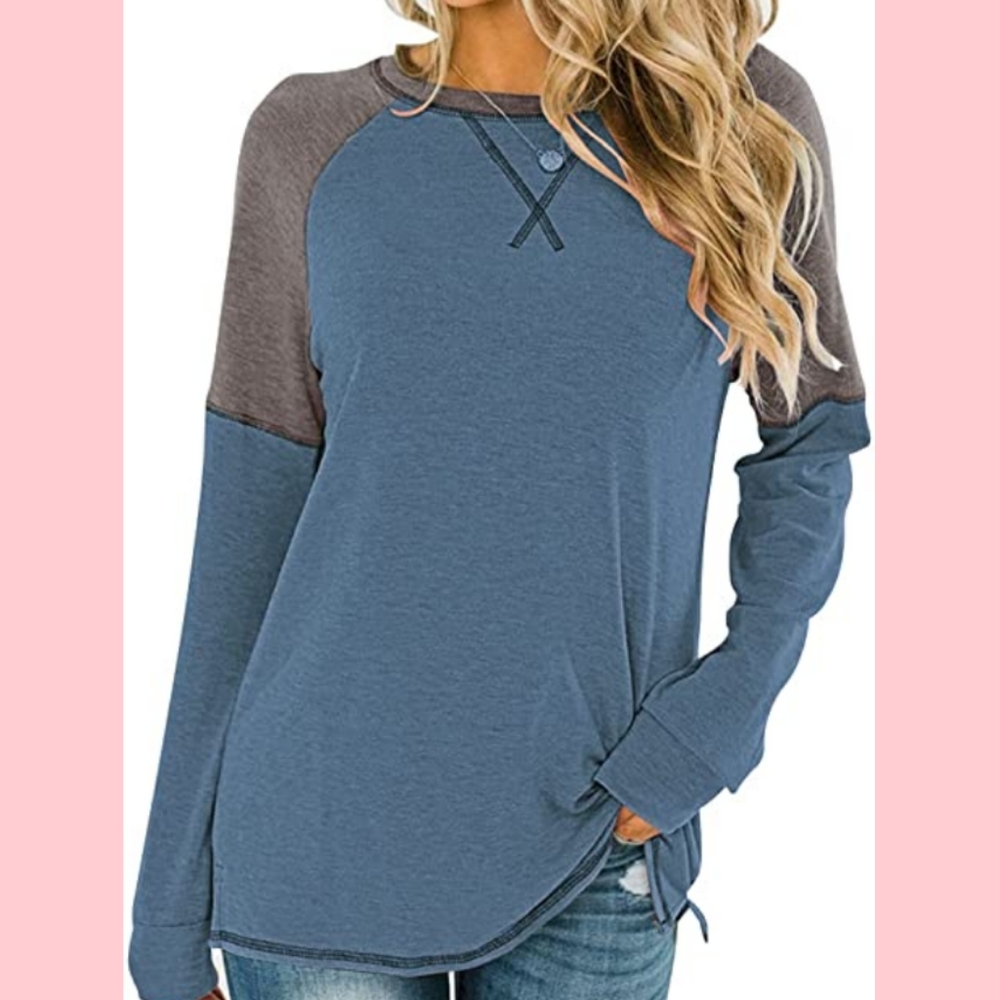 Women's Long Sleeve Leopard Color Block Tunic Comfy Stripe Round Neck Top